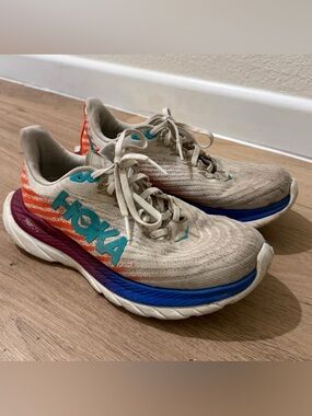 Hoka One One Mach 5 Running Shoes Women’s White Flame Athletic Sneakers size 7B